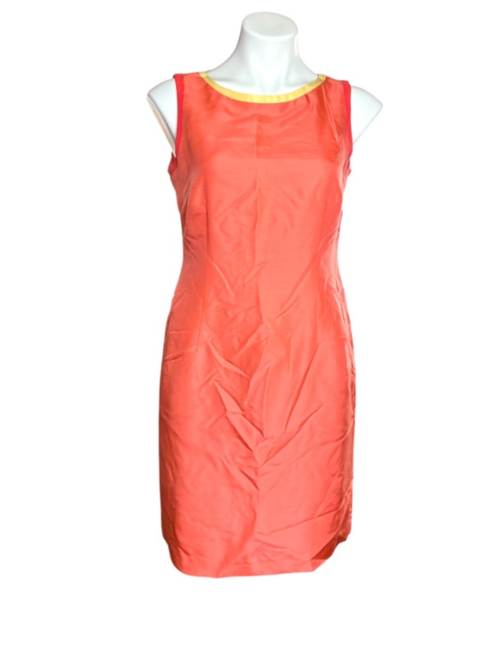 Talbots 100% Silk Sheath Dress Coral Pink Contrast Trim Petite 8
